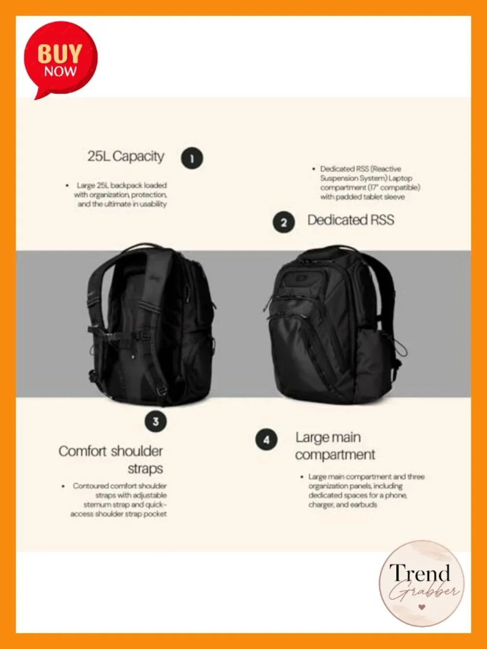 25L Laptop Backpack with 23 Pockets, Water Resistant, 17 Inch Laptop